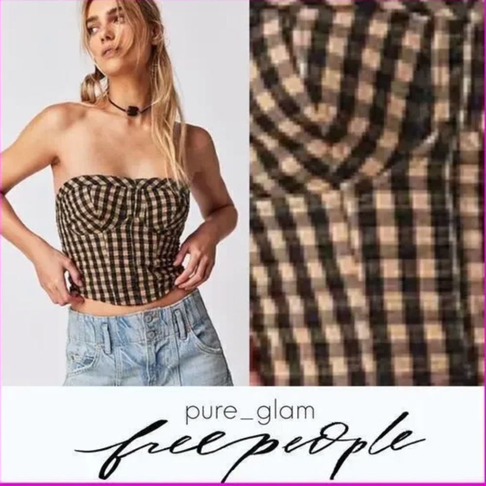 Free People tube top in gingham cropped smocked